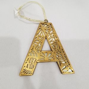 Anthropologie Gold Glass Brass Monogram Ornament A